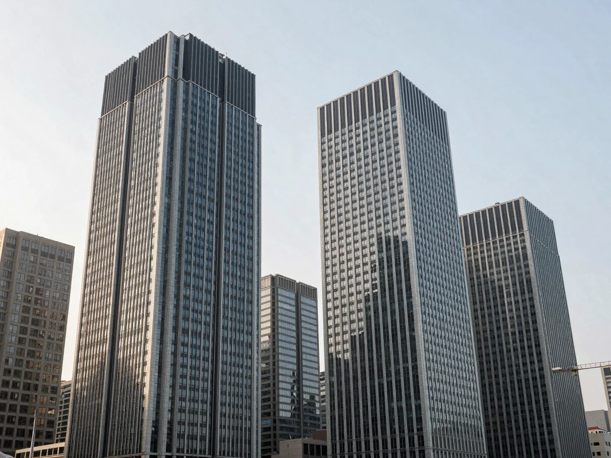 Architectural perspective of modern corporate financial center to