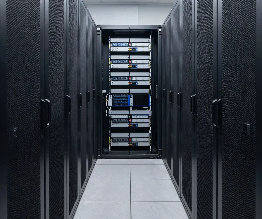 Wide editorial photojournalism of modern data center server infra